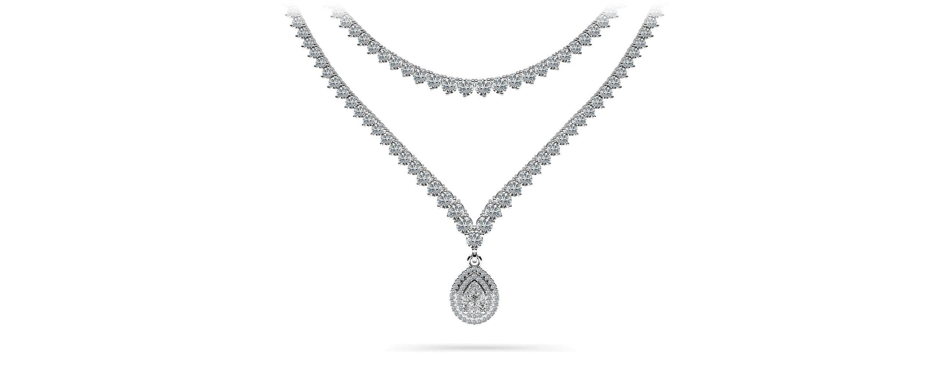 3 Prong Double Strand V Drop Diamond Necklace Lab-Grown Diamond  with 14.64 ct.(finished)