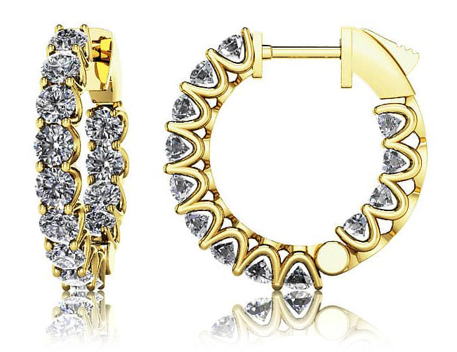 Extra Small Hoop Diamond Huggie Earrings Lab-Grown Diamond  with 1.80 ct.(finished) 2.5mm
