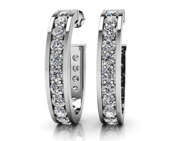 Shared Prong Set Diamond Oval Hoop Earrings Lab-Grown Diamond  with 1.48 ct.(finished) 2.2mm