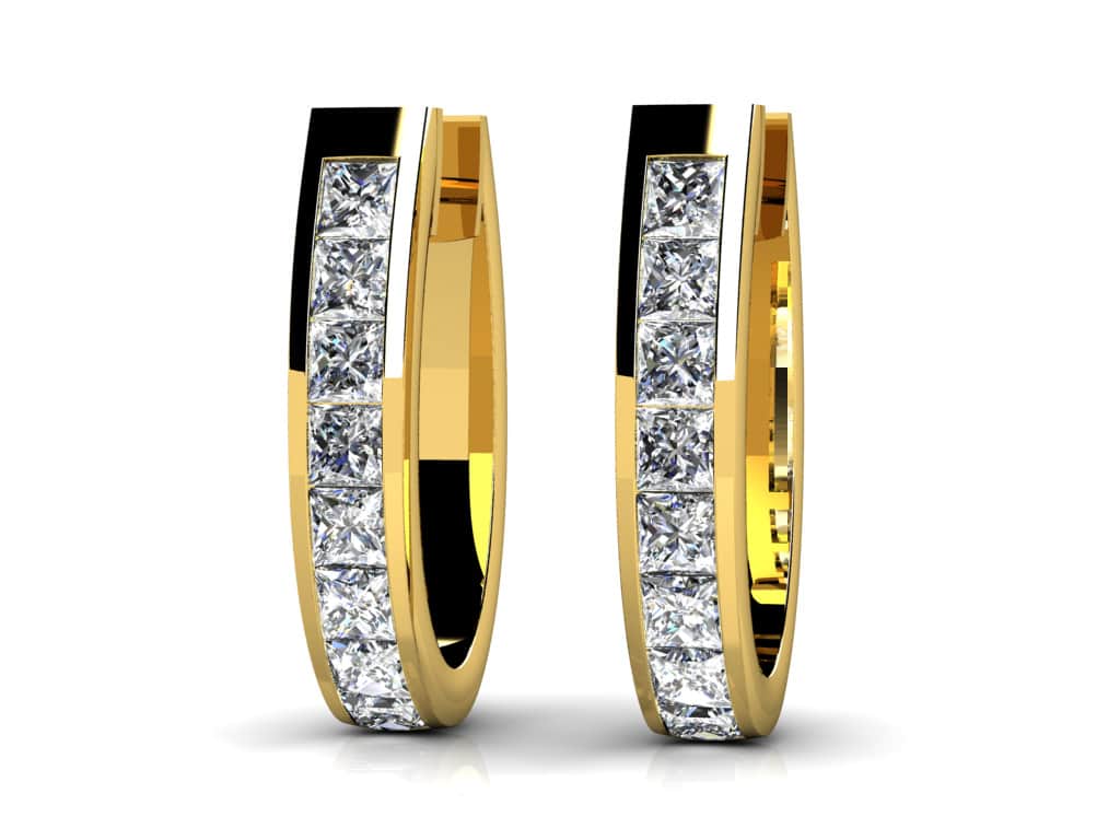 Channel Set Princess Diamond Hoop Earrings Lab-Grown Diamond  with 1.26 ct.(finished) 2.3mm