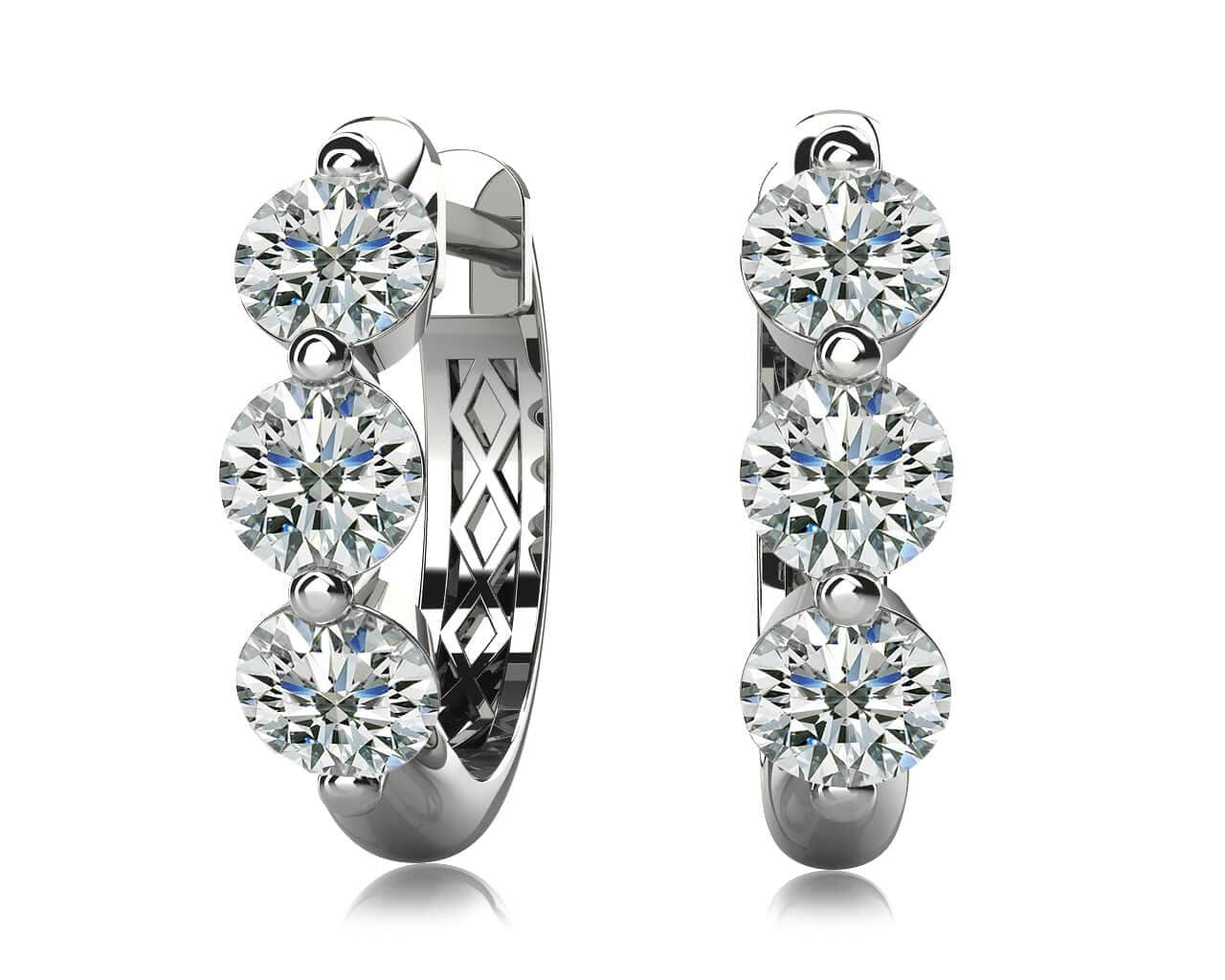 Three Stone Diamond Hoop Earrings Lab-Grown Diamond  with 1.50 ct.(finished) 4mm