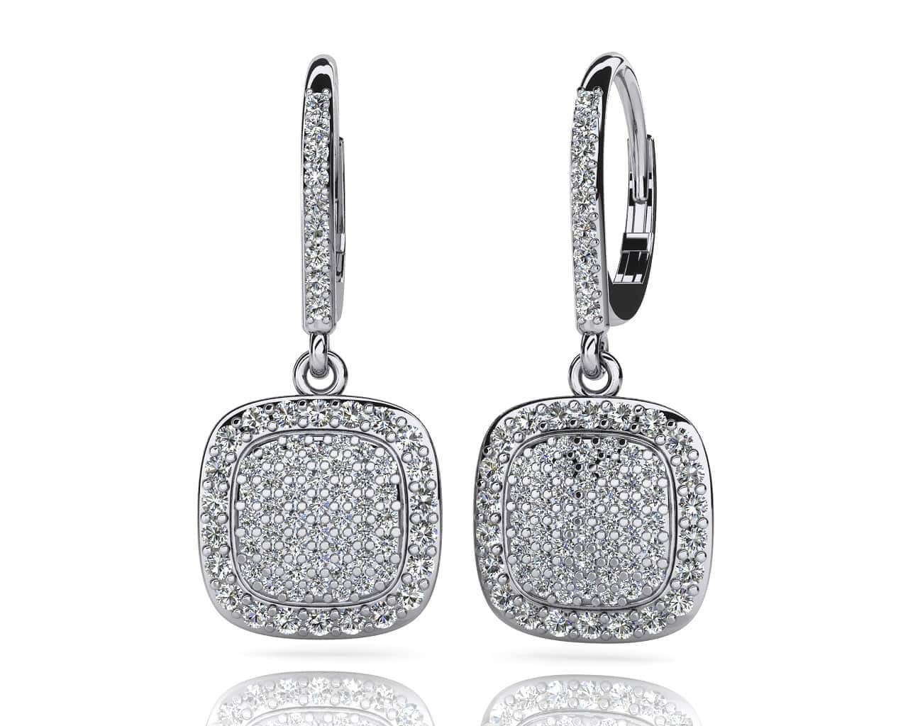 Square Shaped Diamond Cluster Earrings Lab-Grown Diamond  with 1.51 ct.(finished) 1.0mm, 1.2mm, 1.5mm