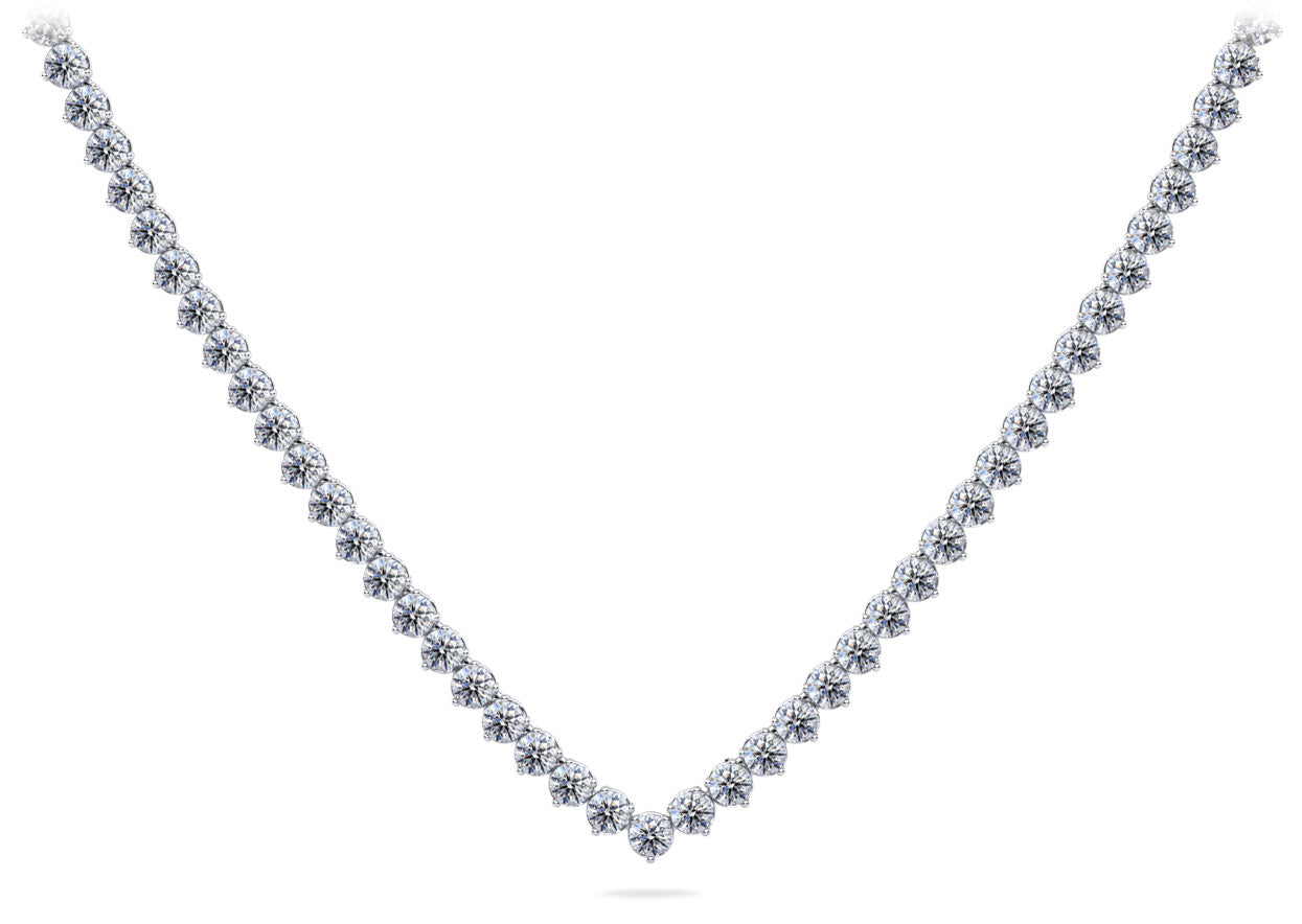 Timeless Three Prong Riviera V Neck Diamond Necklace Diamond  with 14.52 ct.(finished) 3.2mm