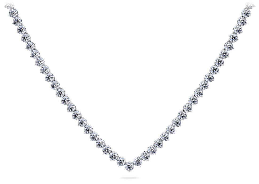 Timeless Three Prong Riviera V Neck Diamond Necklace Diamond  with 22.25 ct.(finished) 3.9mm