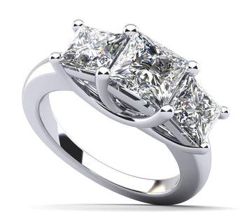 Princess Cut Swirl Three Stone Engagement Ring Diamond  with 2.90 ct. (1.40 ct. center diamond)