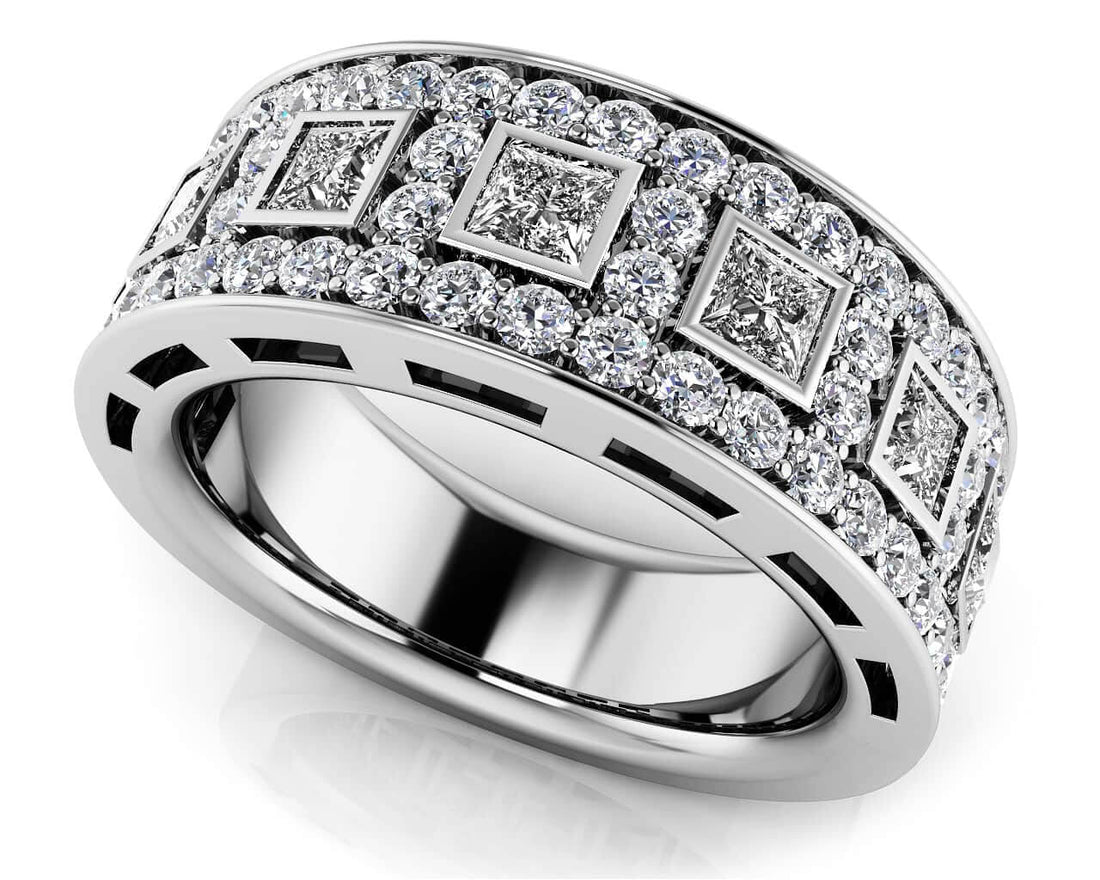 Princess Cut Four Row Diamond Ring Diamond  with 2.00 ct.(finished) 1.6mm, 3.0mm