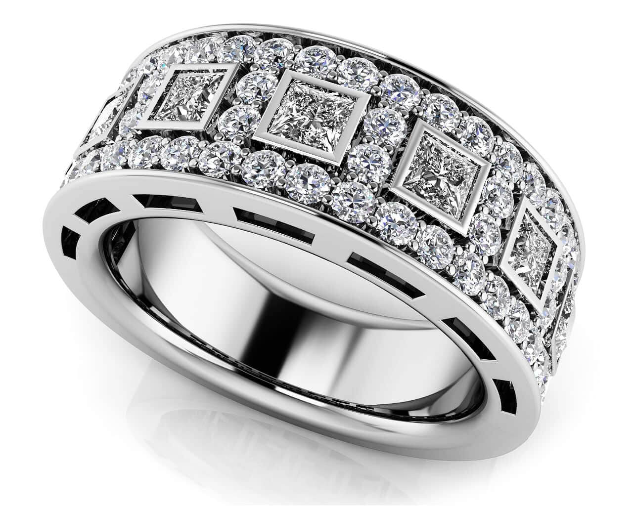 Princess Cut Four Row Diamond Ring Diamond  with 1.41 ct.(finished) 1.4mm, 2.5mm