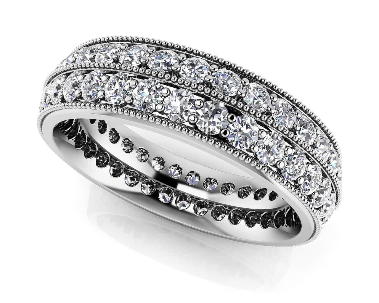 Milgrain Edge Double Row Eternity Diamond Ring Diamond  with 1.54 ct.(finished) 1.7mm