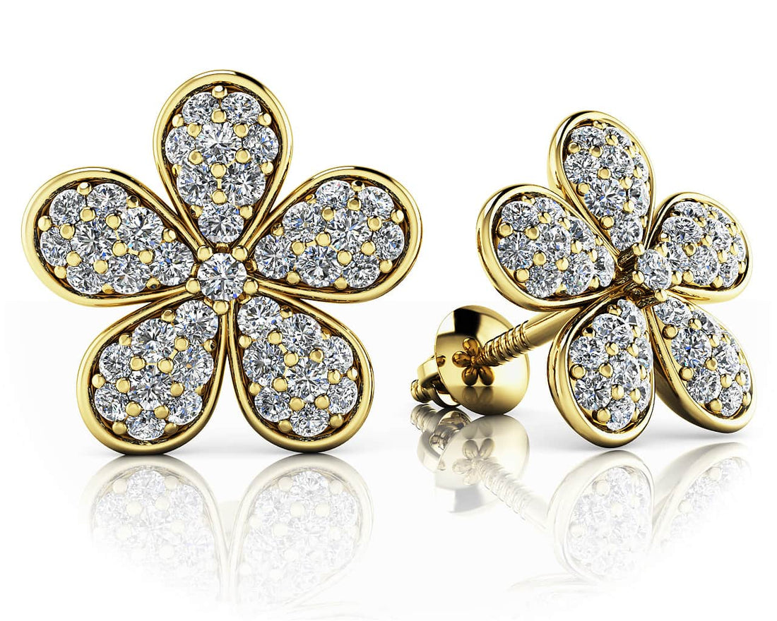 Diamond Flower Stud Earrings Lab-Grown Diamond  with 0.44 ct.(finished) 1mm, 1.1mm, 1.2mm
