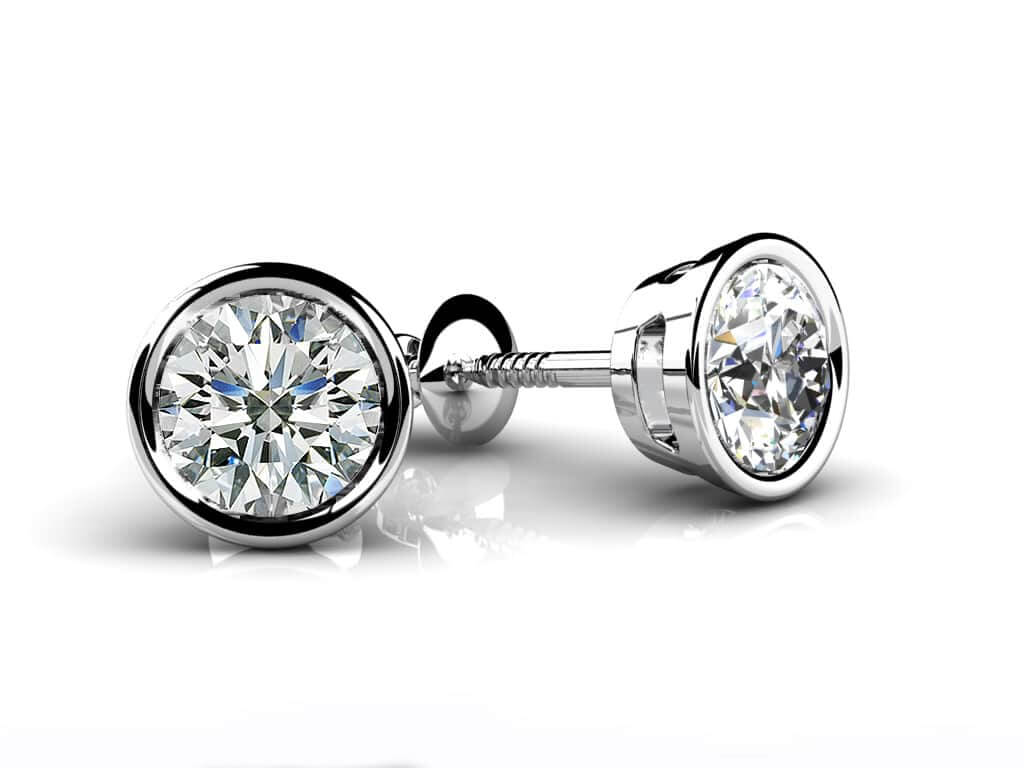 Bezel Set Round Diamond Stud Earrings Lab-Grown Diamond  with 1.50 ct.(finished) 5.7mm