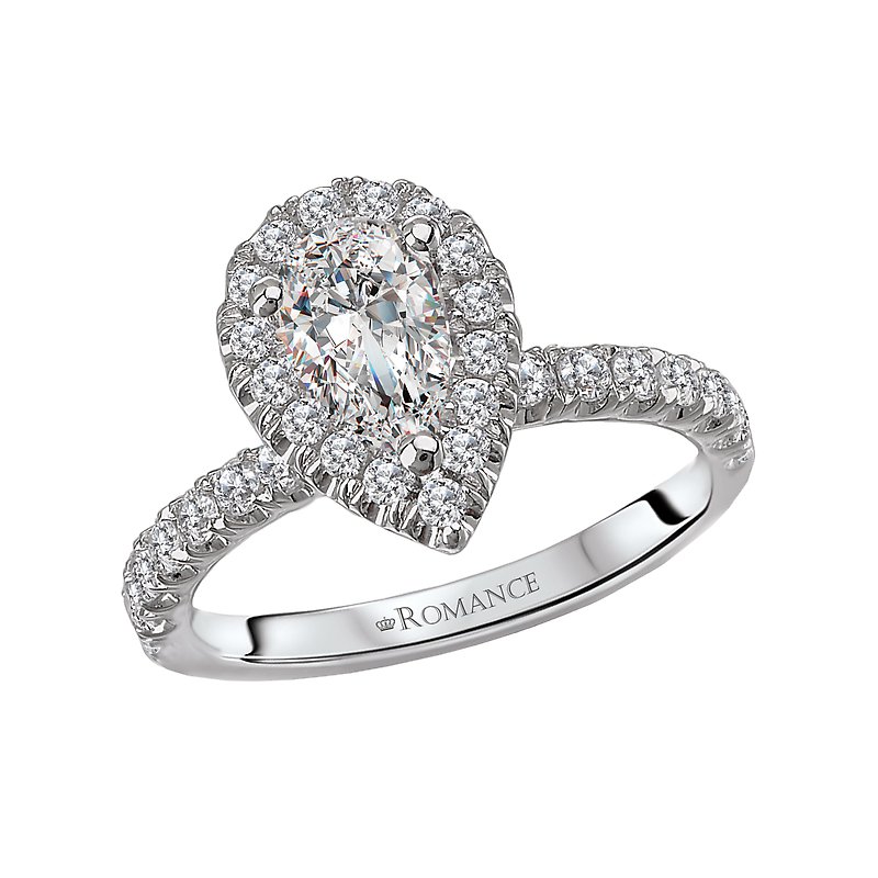 Orbelle Halo Semi-Mount Diamond Ring in 14K White Gold with Lab Grown Pear Shaped Diamond