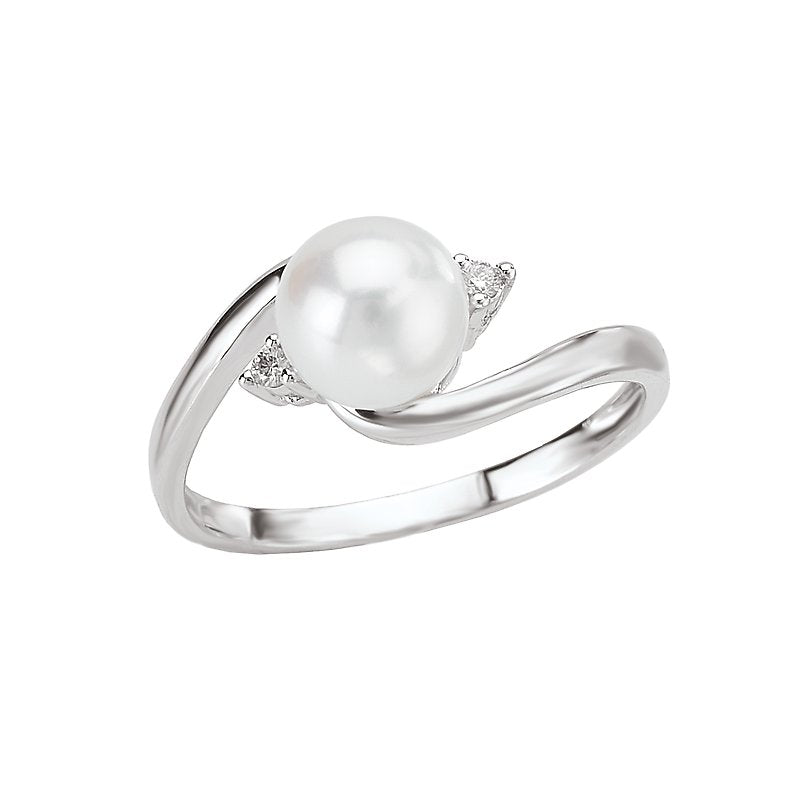 Luxora Ladies Pearl and Diamond Ring in 14k White Gold - Chic Fashion Jewelry