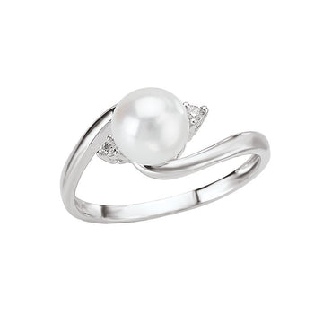 Luxora Ladies Pearl and Diamond Ring in 14k White Gold - Chic Fashion Jewelry