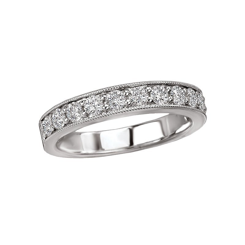 Aurenza Classics 14K White Gold Diamond Wedding Band with Milgrain Detail