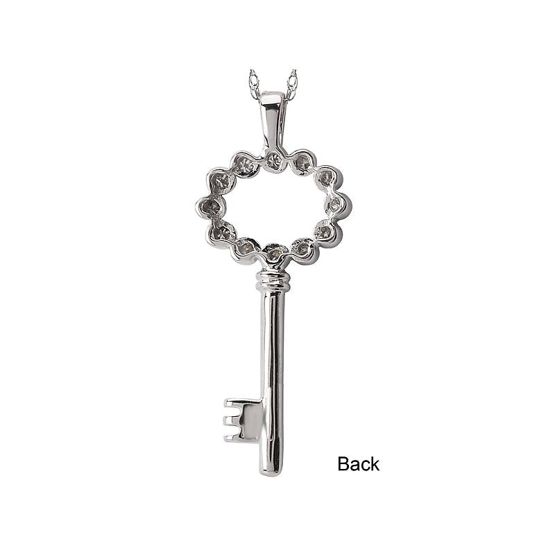 Luxora Diamond Key Necklace in 10K White Gold with 18 Cable Chain