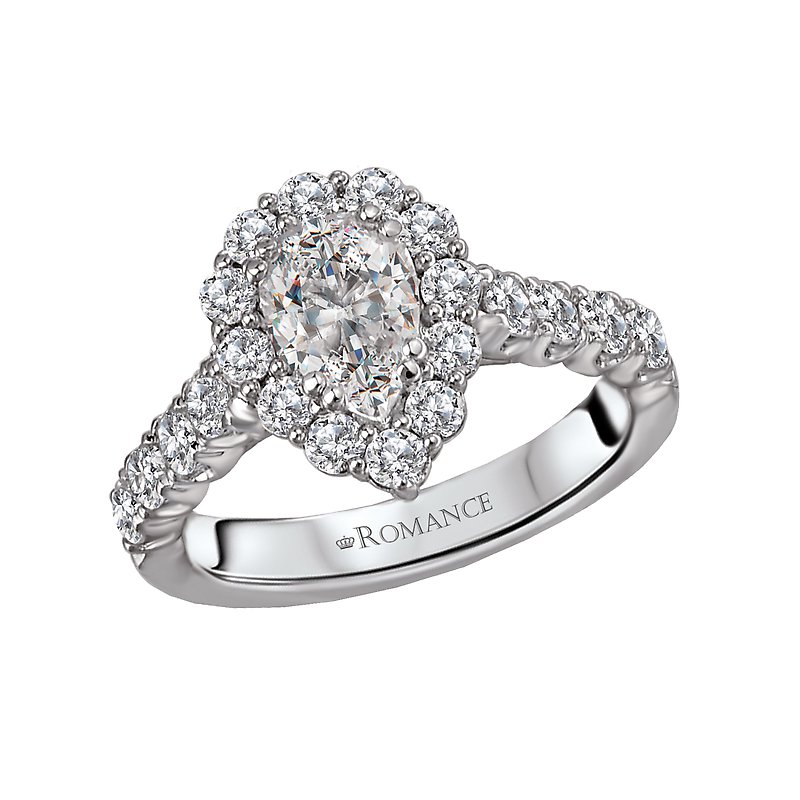 Orbelle Halo Semi-Mount Diamond Ring in 14K White Gold with Pear Shaped Lab Grown Diamond