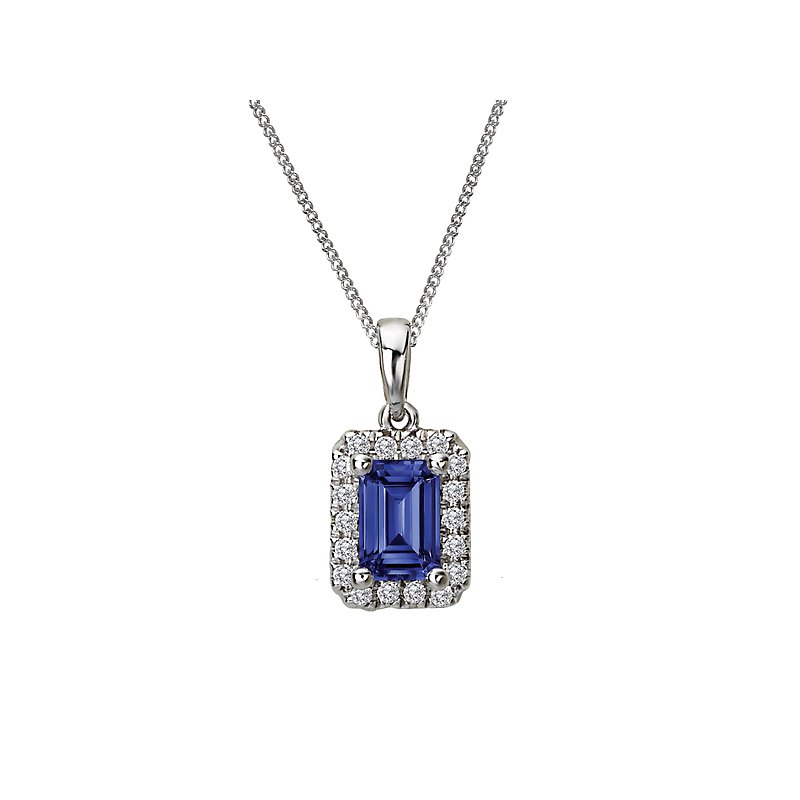 Luxora 14K White Gold Diamond Halo Emerald Sapphire Pendant