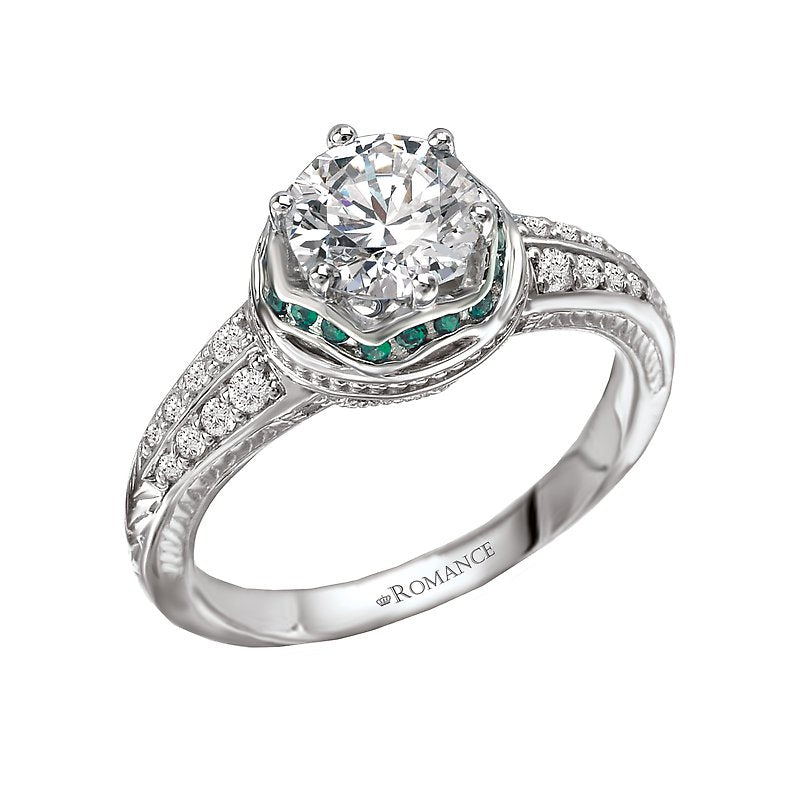 Vintage 18K White Gold Tsavorite and Diamond Semi-Mount Ring