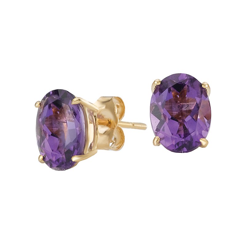 Aurenza Classics 14K Yellow Gold Oval Amethyst Gemstone Earrings