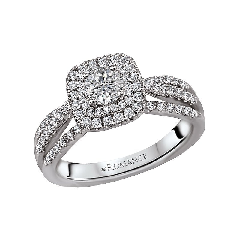 Orbelle Petite Halo Split Shank Diamond Ring Semi-Mount 14K White Gold