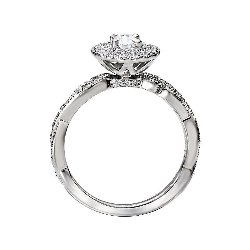 Orbelle Petite 14K White Gold Halo Engagement Ring with Oval Center Diamond