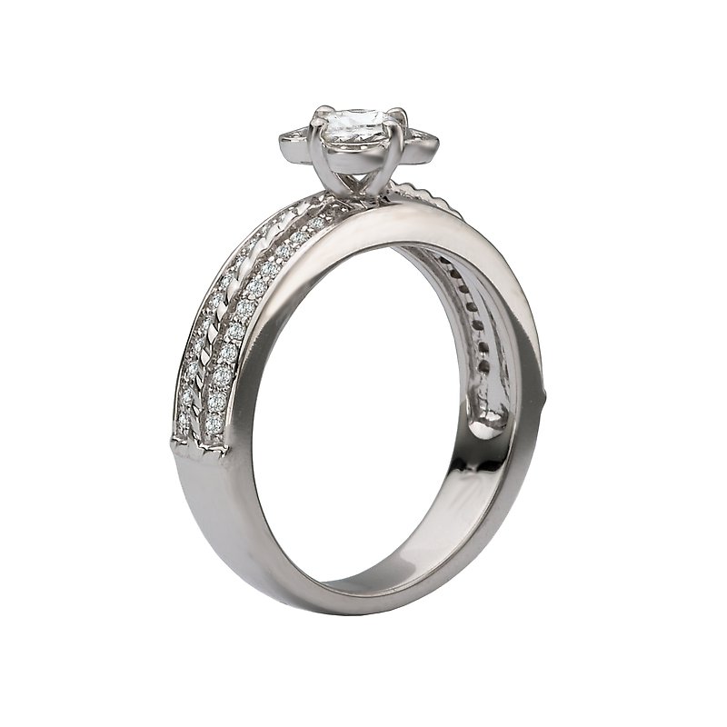 Glemera Petite Bandora Flower Shaped Halo Diamond Ring in 14K White Gold