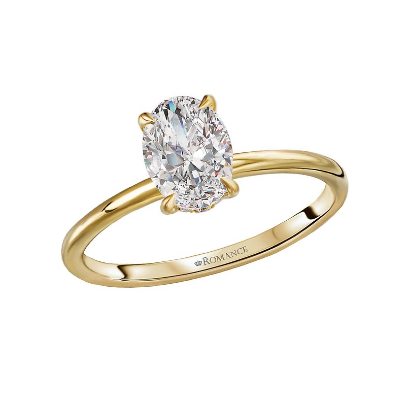 Orbelle Yellow Gold Hidden Halo Oval Diamond Semi-Mount Engagement Ring