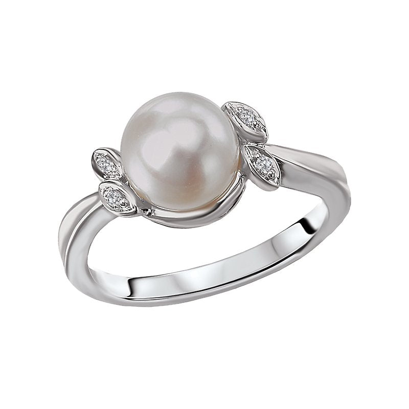 Luxora 14K White Gold Freshwater Pearl and Diamond Fashion Ring