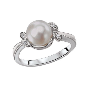 Luxora 14K White Gold Freshwater Pearl and Diamond Fashion Ring