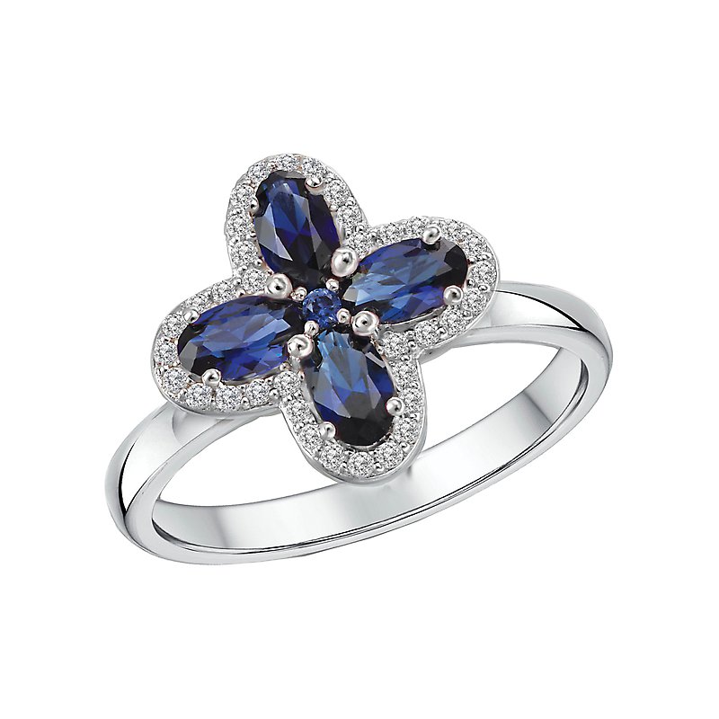 Luxora Ladies Fashion Gemstone Ring in 14K White Gold with Sapphire and Diamond Accents
