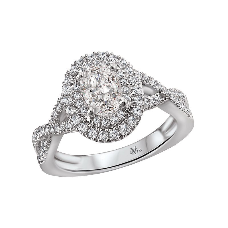 Glemera Double Halo Semi-Mount Diamond Ring in 14K White Gold