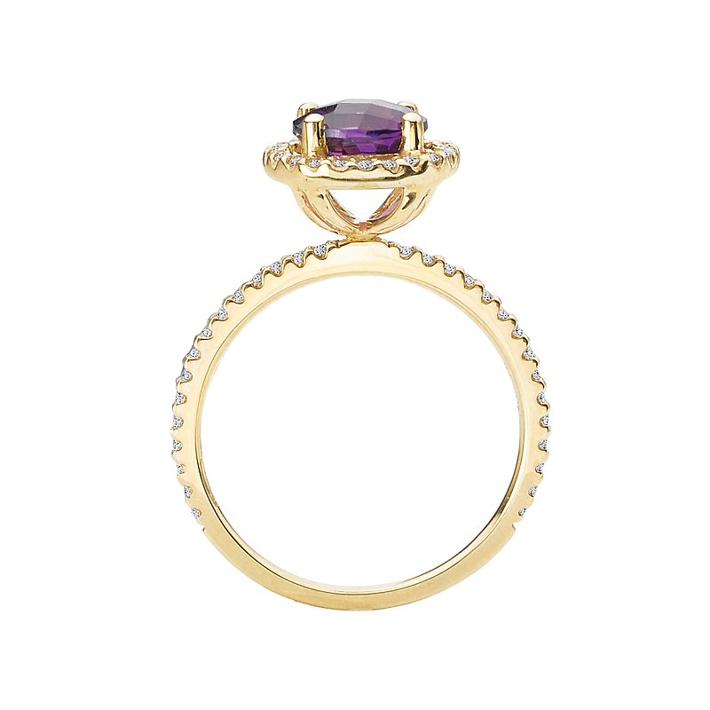 Luxora 14K Yellow Gold Halo Amethyst and Diamond Ring