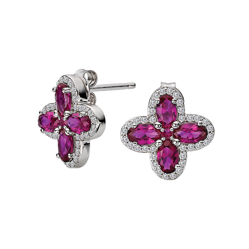 Luxora Ruby Clover Diamond Earrings in 14K White Gold