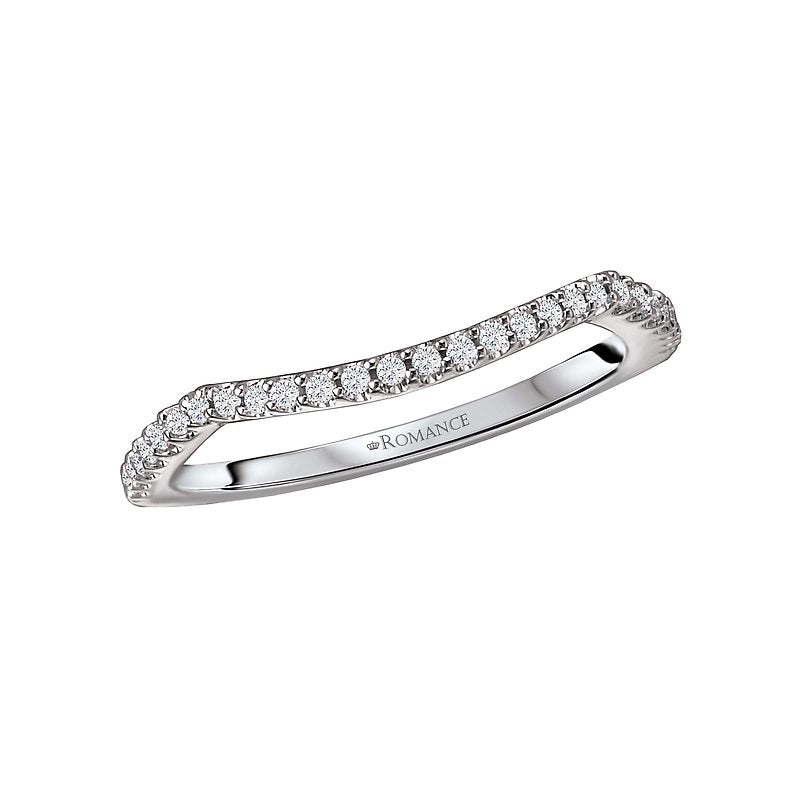 Orbelle Curved Wedding Band in 18K White Gold with 1/7 Carat White Diamond