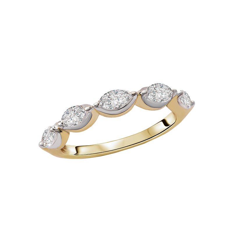 Luxora Two-Toned Lab Grown Diamond Fashion Ring - 14kt Yellow Gold Marquise Cut White Diamond Ring