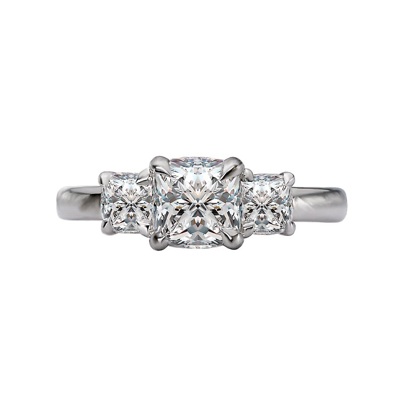 Orbelle 3 Stone Semi-Mount Lab Grown Diamond Ring | Cushion Shape | 14K White Gold