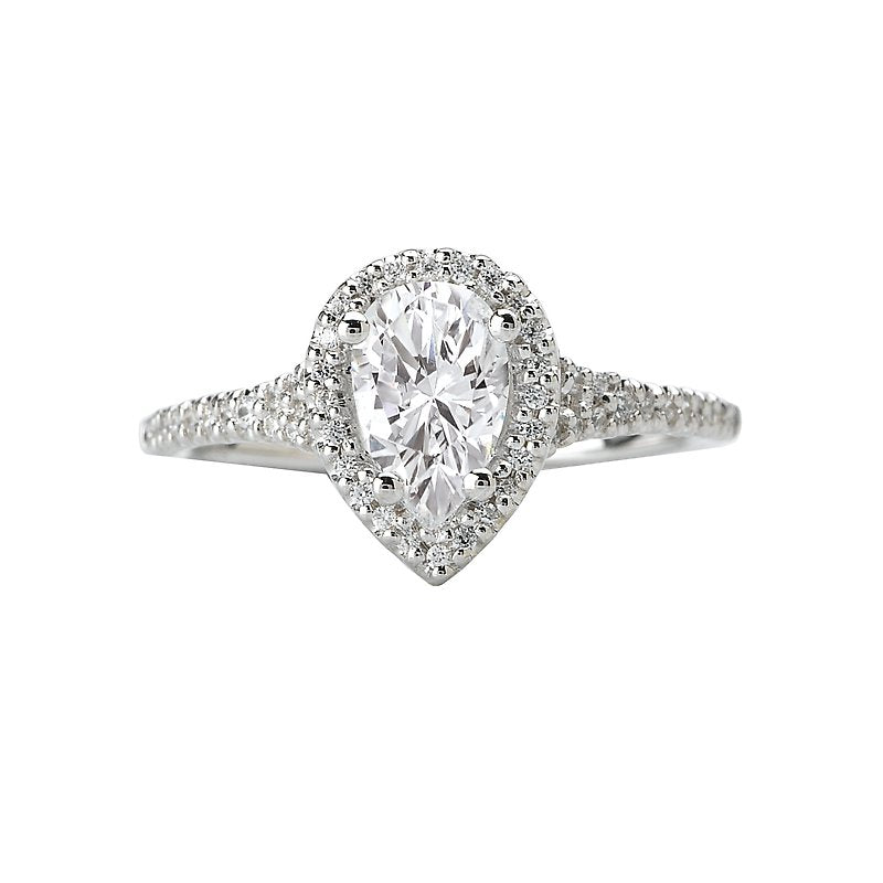 Orbelle Halo Semi-Mount 14K White Gold Pear Shaped Lab Grown Diamond Ring