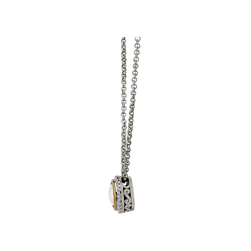 Eleganza Diamond and Mother of Pearl Halo Pendant Necklace in Two Tone Gold