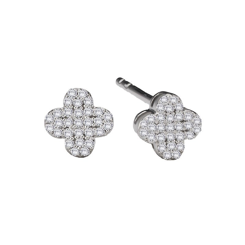 Luxora 14K White Gold Clover Shaped Diamond Earrings