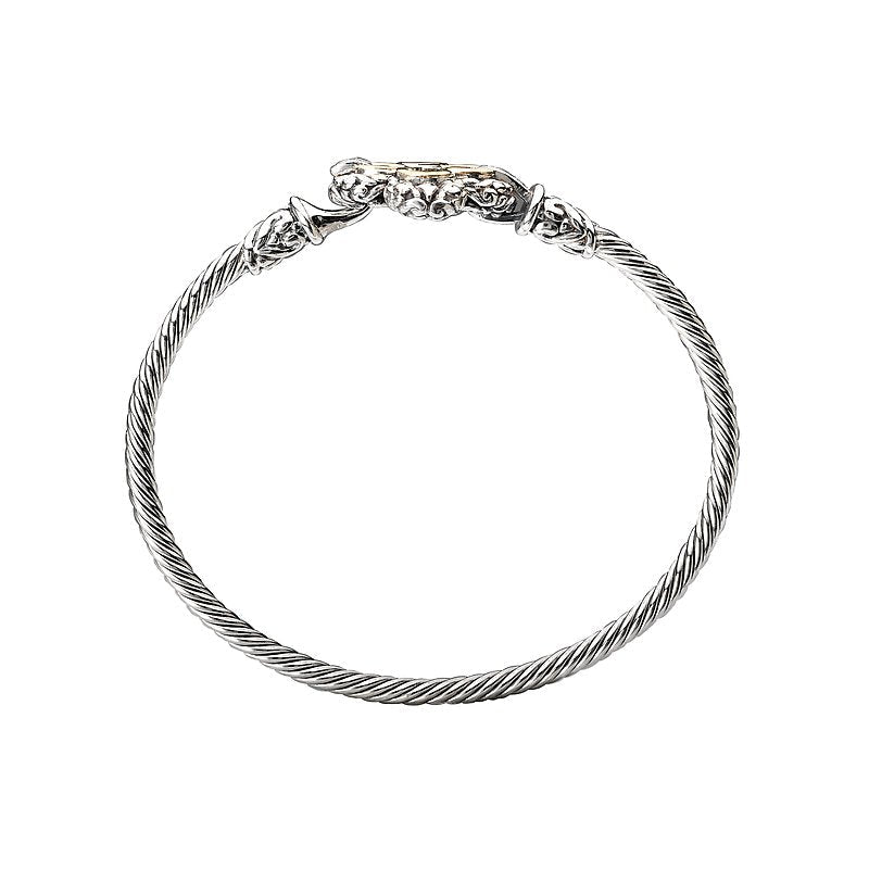 Eleganza Ladies Fashion Two-Tone Diamond Bracelet - Silver Rope Style Bangle