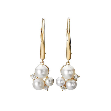 Luxora 14kt Diamond and Pearl Dangle Earrings - Lever-back Style
