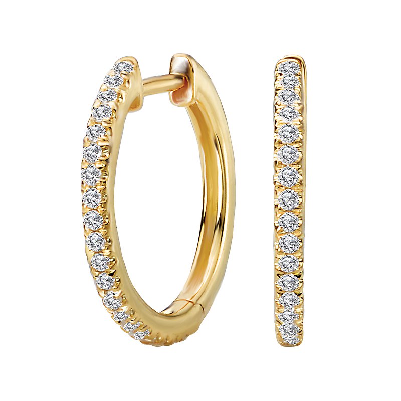 Luxora 14K Yellow Gold Round Diamond Huggie Earrings (D 1/5 Carat Total Weight)
