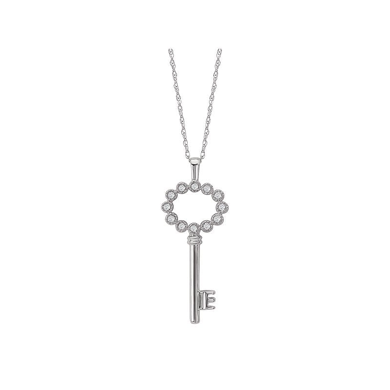 Luxora Diamond Key Necklace in 10K White Gold with 18 Cable Chain