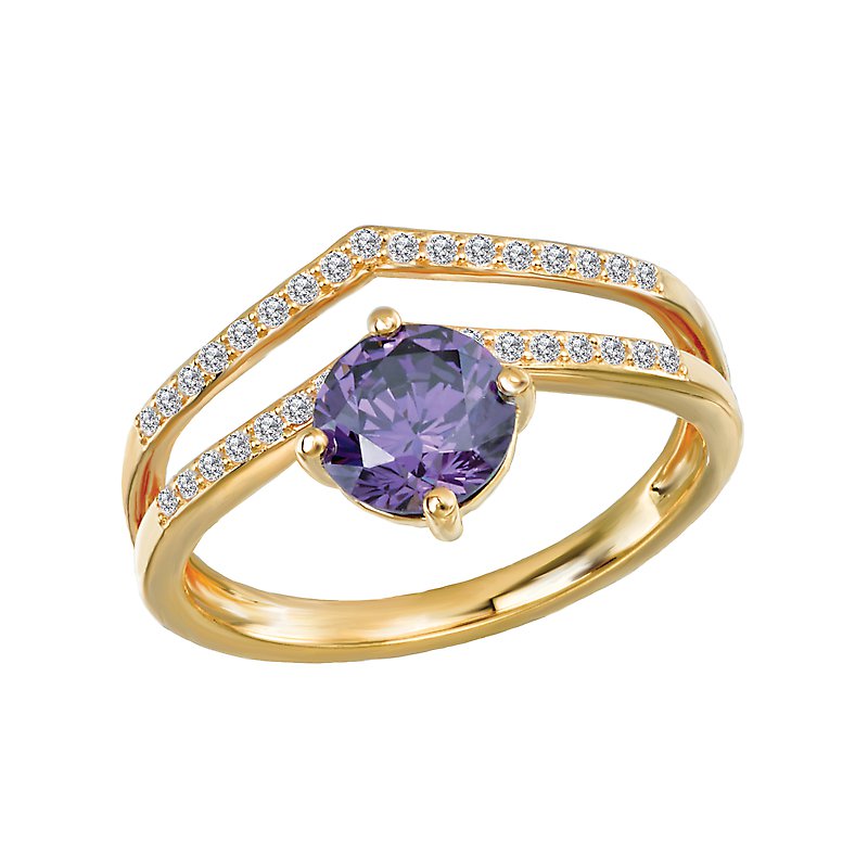 Luxora 14K Yellow Gold Amethyst and Diamond Split Shank Ring