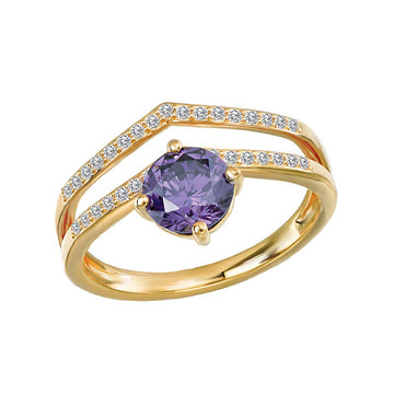 Luxora 14K Yellow Gold Amethyst and Diamond Split Shank Ring