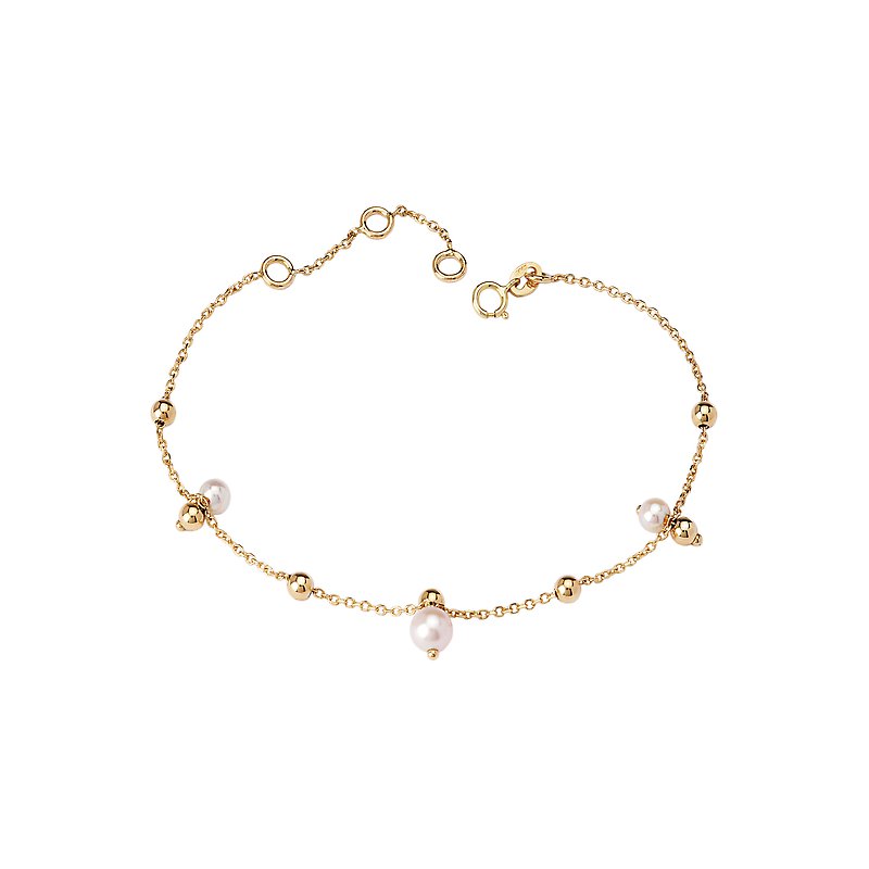 Italian 14kt Yellow Gold Pearl and Bead Chain Bracelet - Luxora Essential Collection