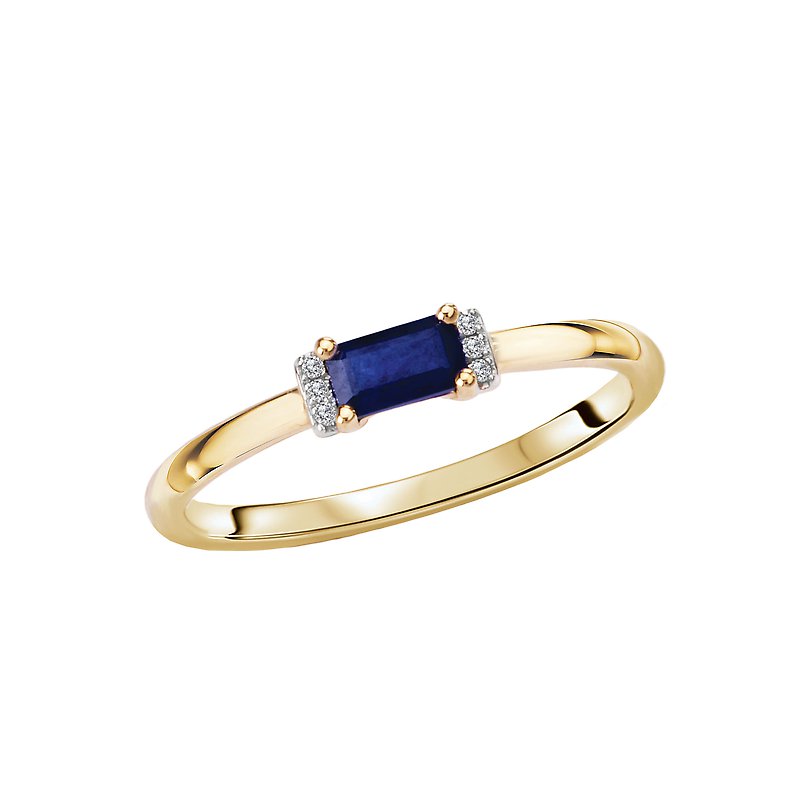 Luxora Diamond and Sapphire Ring - Classic 14K Yellow Gold Emerald Cut 3x5mm