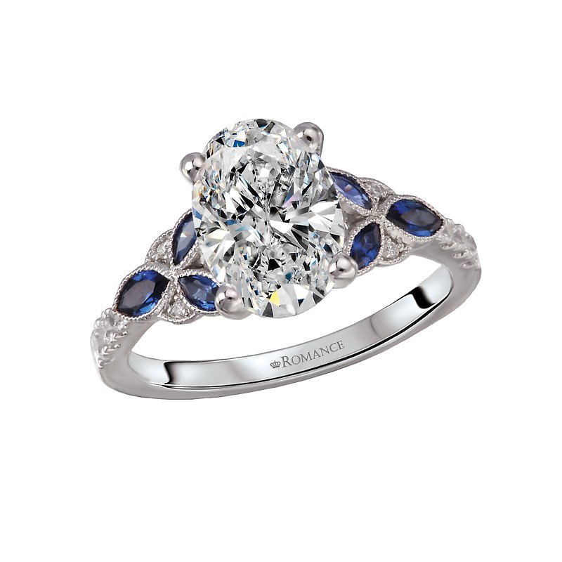 Orbelle Diamond and Sapphire Semi-Mount Engagement Ring in 14K White Gold