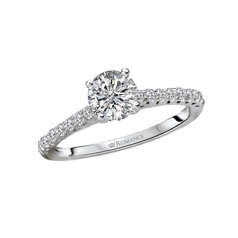 Orbelle Petite Bandora 14K White Gold Diamond Engagement Ring with Round Center Stone