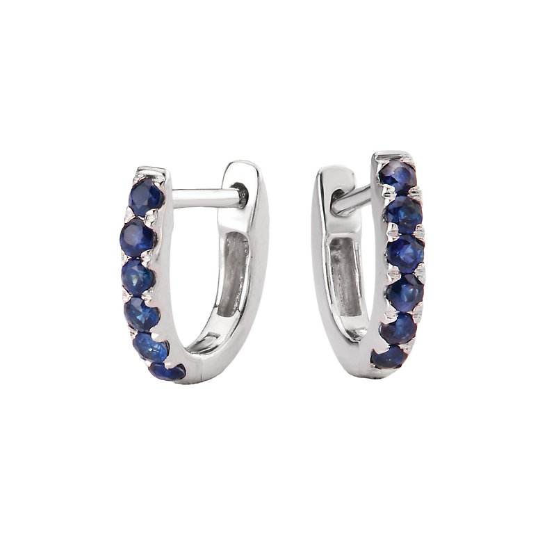 Luxora Sapphire Huggie Earrings in 14K White Gold